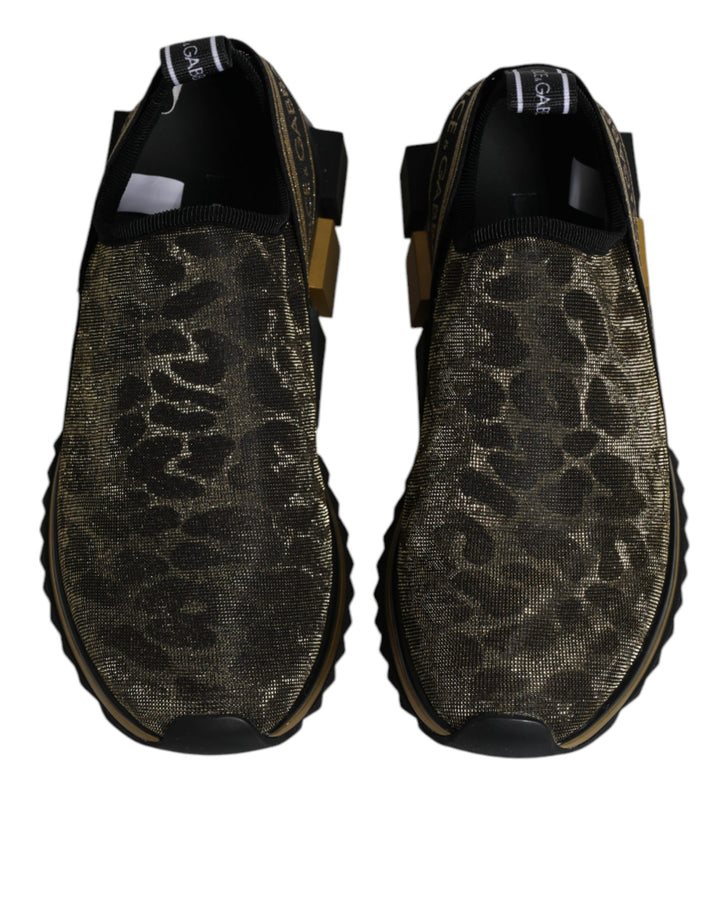 Dolce &amp; Gabbana Gold Glitter Leopard Sorrento Sneakers Shoes