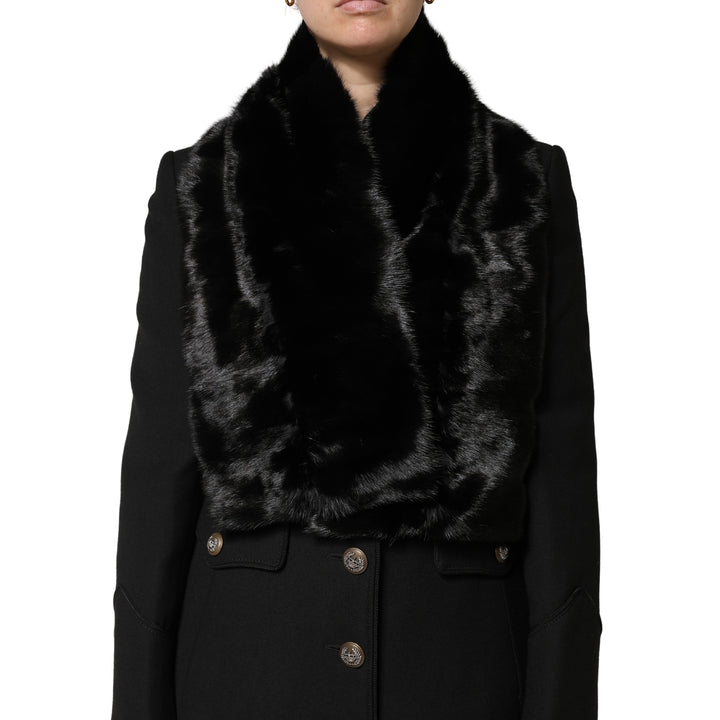Dolce &amp; Gabbana Black Fur Shawl Neck Wrap Cover Collar Scarf