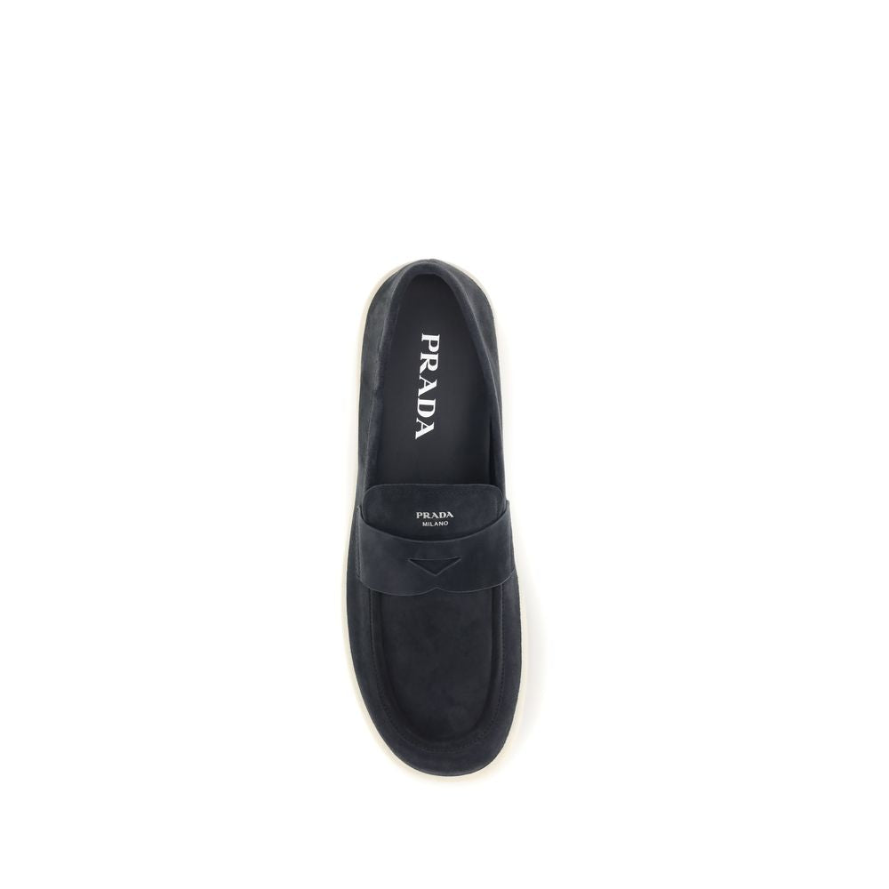 Prada Blue Calf Leather Bos Taurus Slip-On Loafers