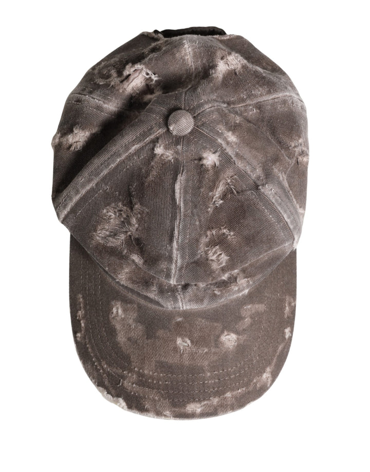 Dolce &amp; Gabbana Men Brown Cotton Distressed Baseball Capello Hat