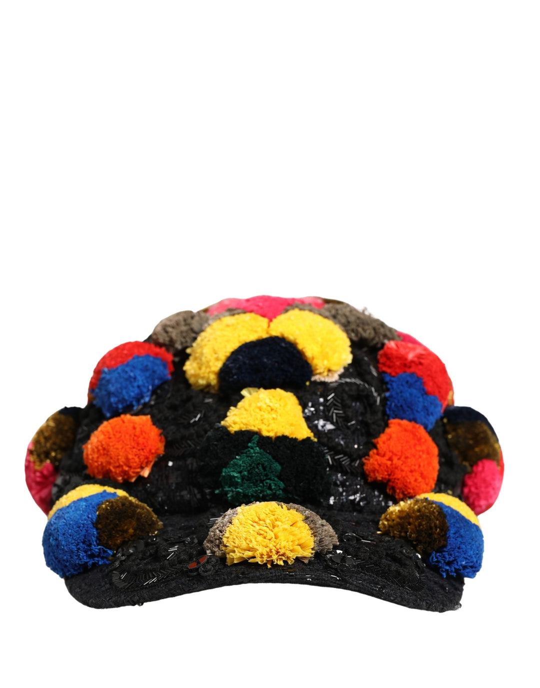 Dolce &amp; Gabbana Multicolor Pom Poms Sequin Embellishment Hat