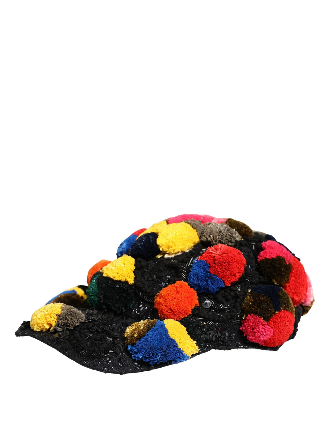Dolce &amp; Gabbana Multicolor Pom Poms Sequin Embellishment Hat
