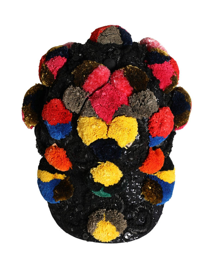 Dolce &amp; Gabbana Multicolor Pom Poms Sequin Embellishment Hat