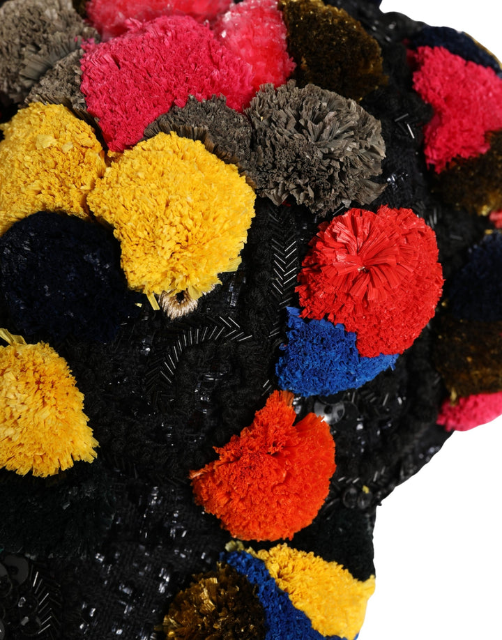 Dolce &amp; Gabbana Multicolor Pom Poms Sequin Embellishment Hat