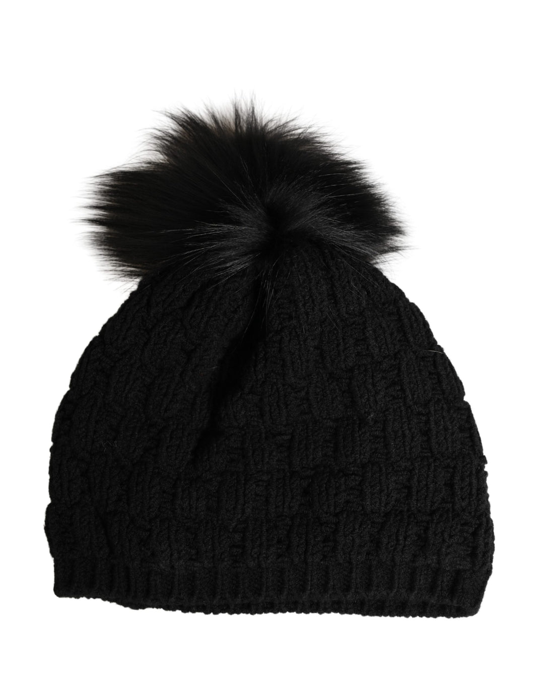 Dolce &amp; Gabbana Black Acrylic Knitted Fur Winter Beanie