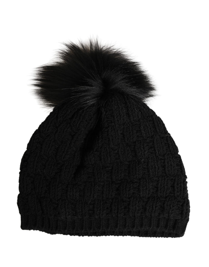 Dolce &amp; Gabbana Black Acrylic Knitted Fur Winter Beanie
