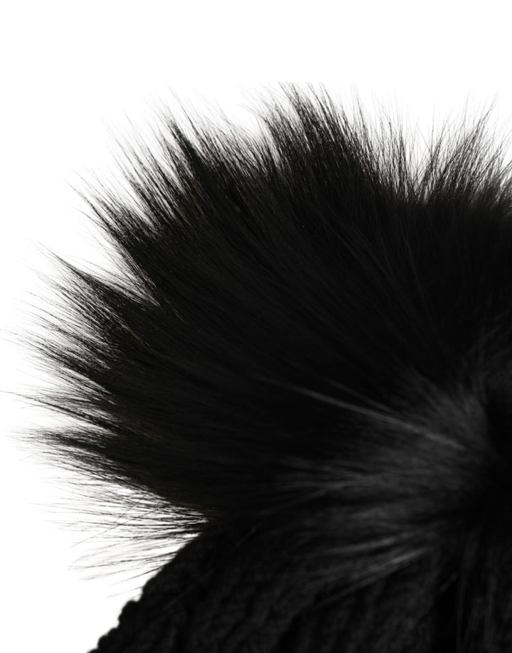 Dolce &amp; Gabbana Black Acrylic Knitted Fur Winter Beanie