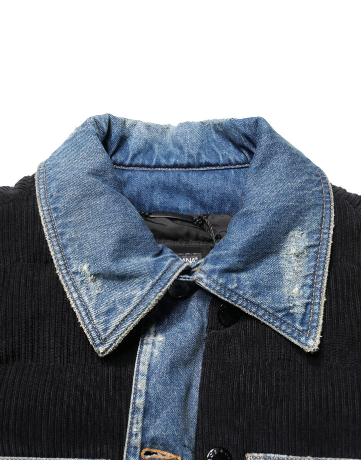 Dolce &amp; Gabbana Black Blue Cotton Denim Blouson Men  Jacket