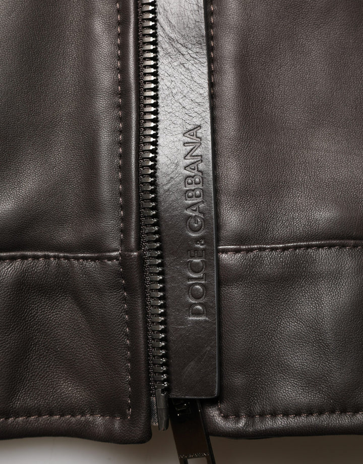 Dolce &amp; Gabbana Black LambskinLeather Full Zip Biker Jacket
