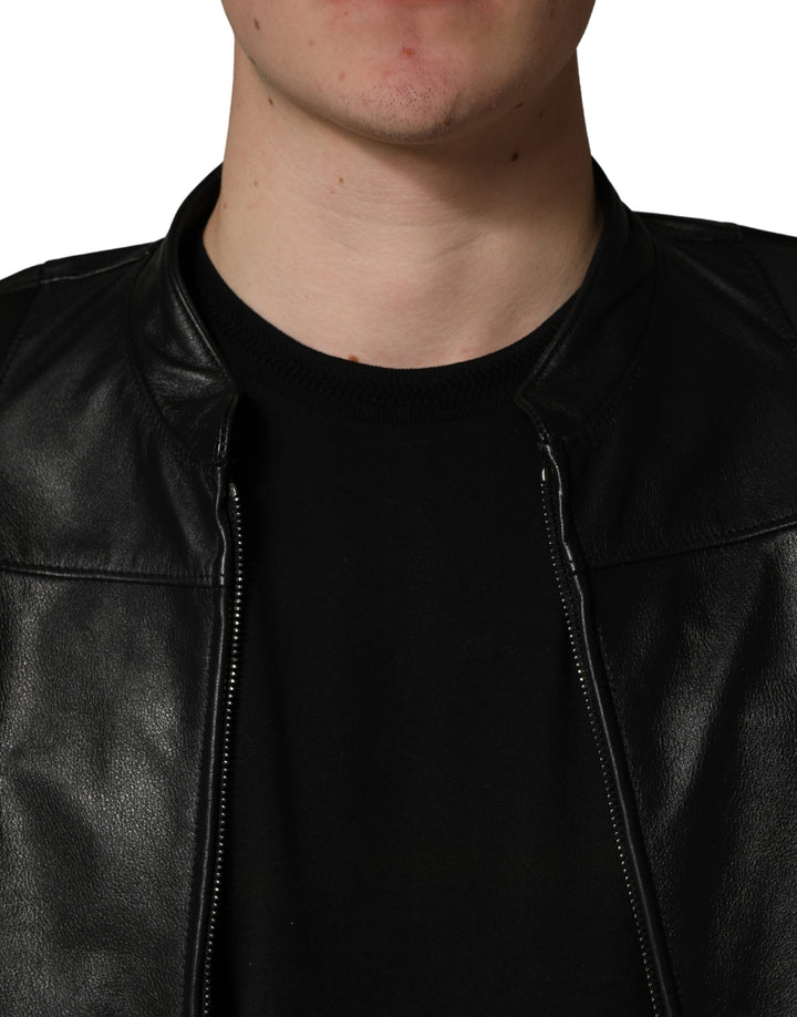 Dolce &amp; Gabbana Black Nylon Full Zip Men Biker Coat Jacket