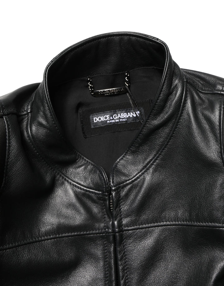 Dolce &amp; Gabbana Black Nylon Full Zip Men Biker Coat Jacket