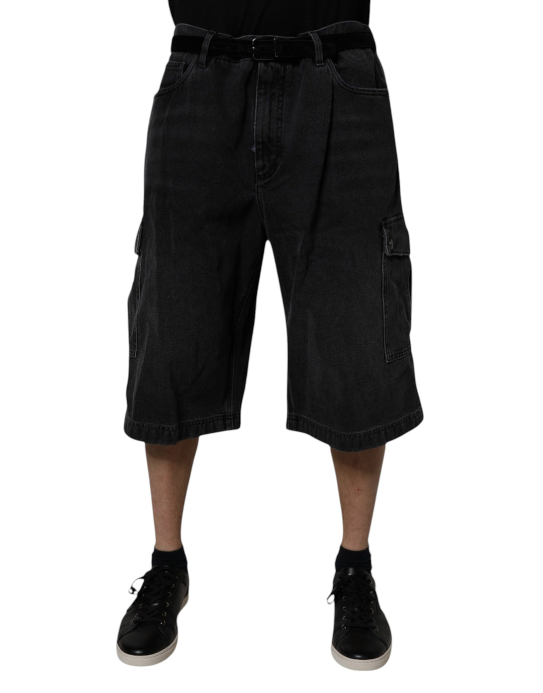 Dolce &amp; Gabbana Black Mid Waist Denim Cargo Bermuda  Shorts