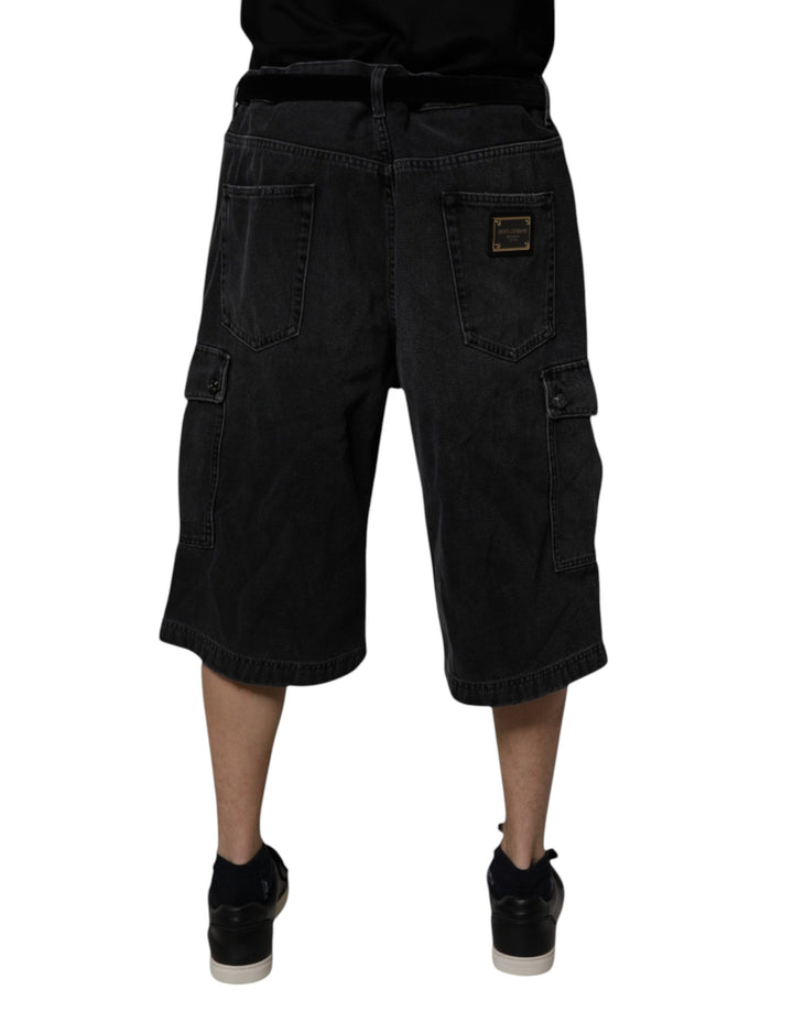 Dolce &amp; Gabbana Black Mid Waist Denim Cargo Bermuda  Shorts