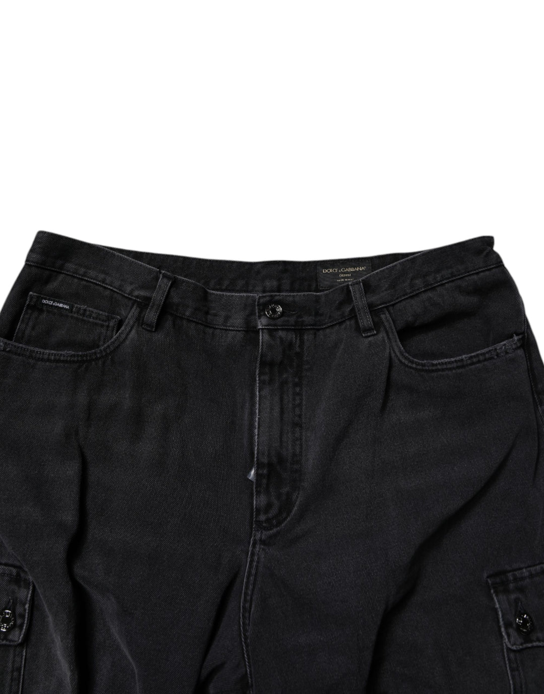 Dolce &amp; Gabbana Black Mid Waist Denim Cargo Bermuda  Shorts