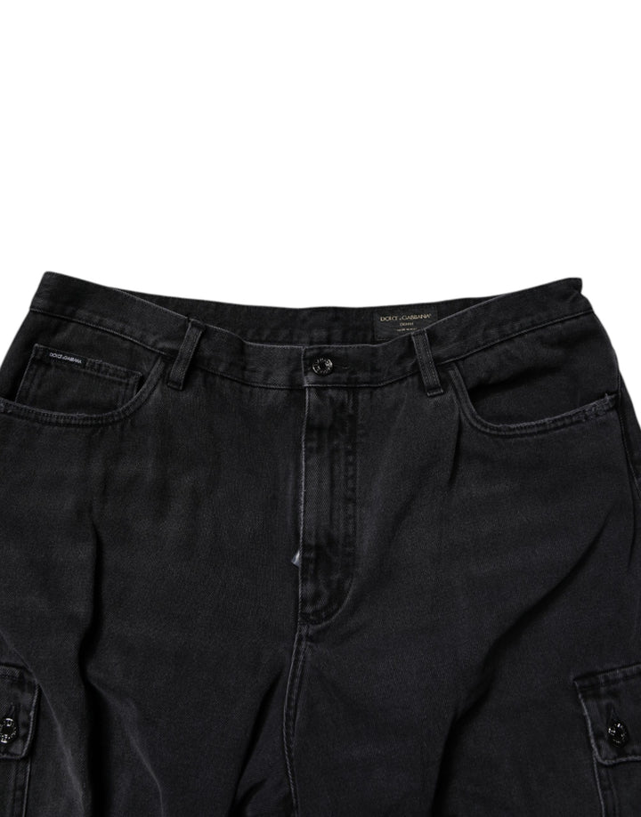 Dolce &amp; Gabbana Black Mid Waist Denim Cargo Bermuda  Shorts