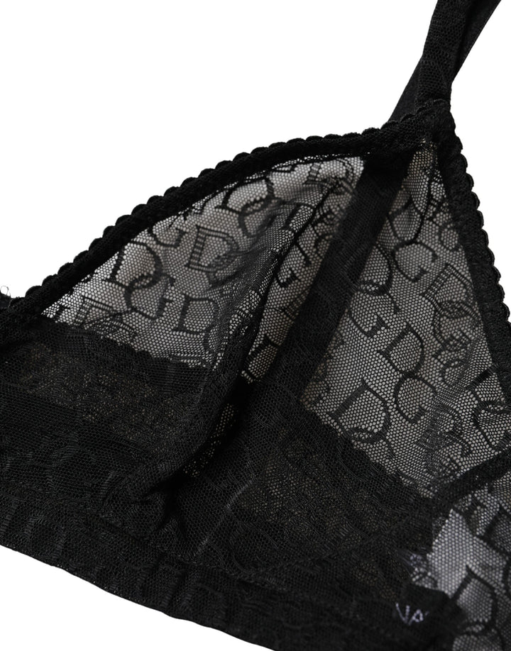Dolce &amp; Gabbana Black Logo Mania Sheer Soft Cup Bra Underwear
