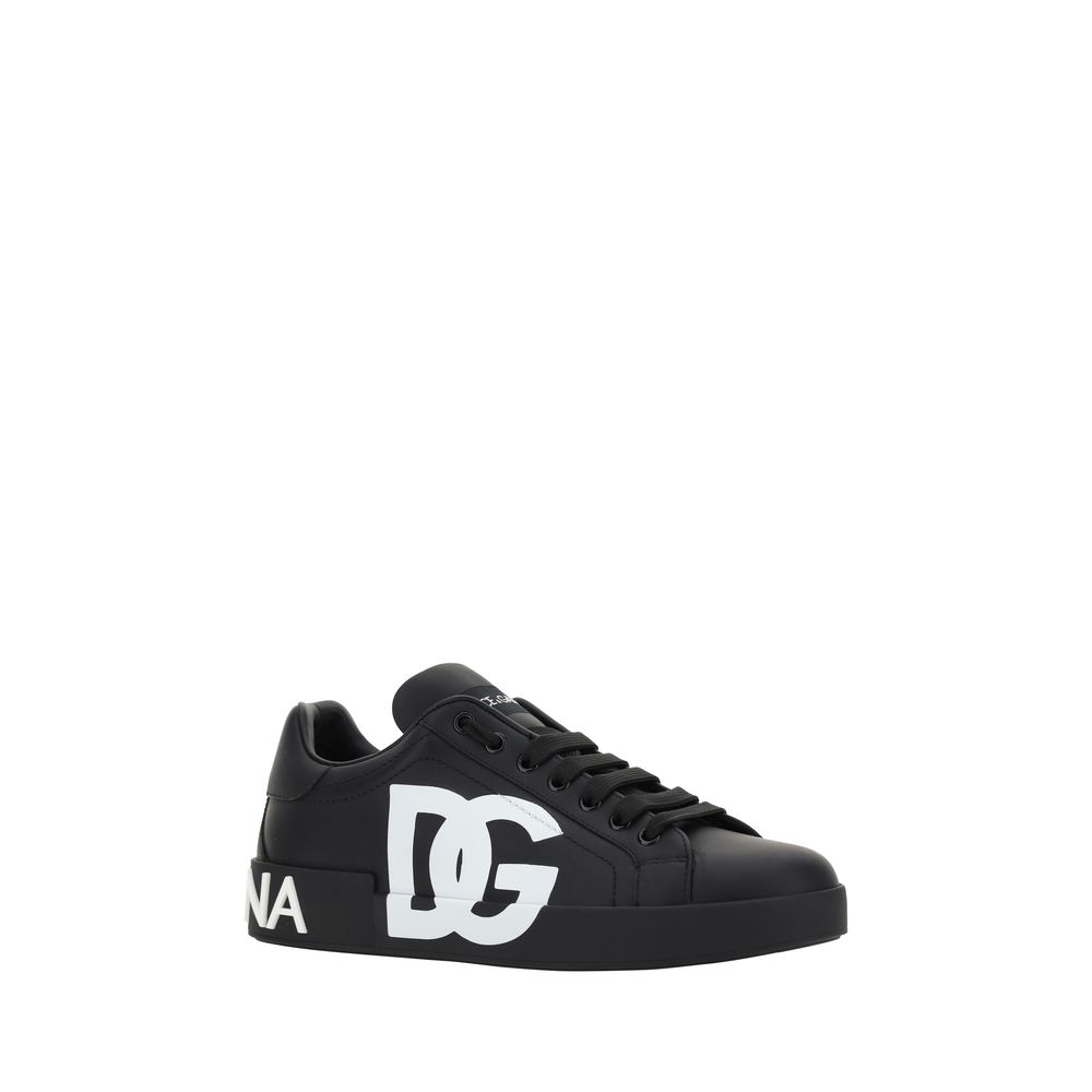 Dolce &amp; Gabbana Black Calf Leather Bos Taurus Sneakers