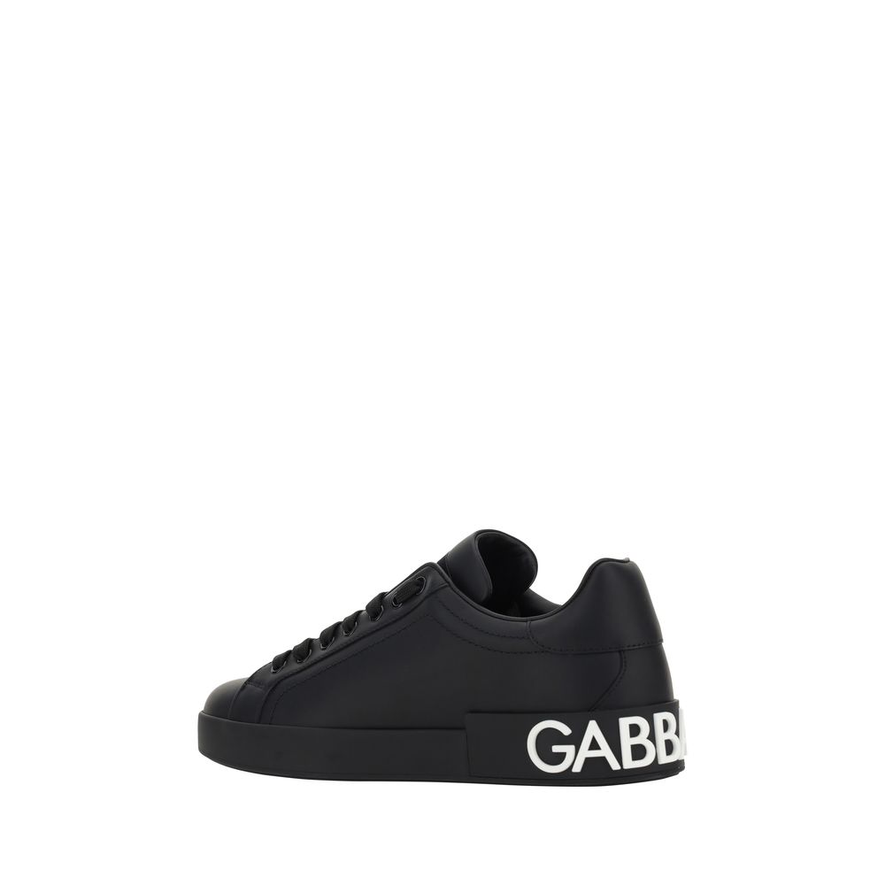 Dolce &amp; Gabbana Black Calf Leather Bos Taurus Sneakers