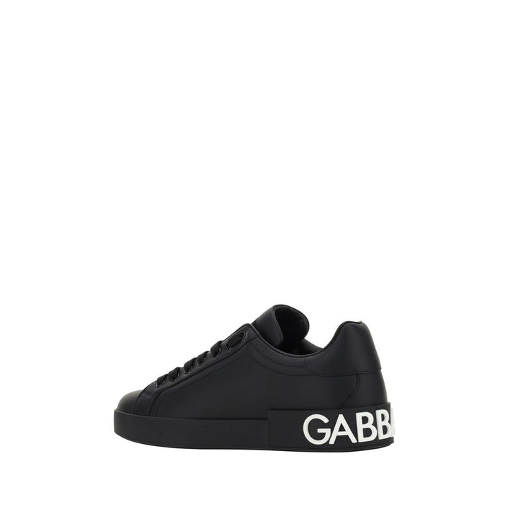 Dolce &amp; Gabbana Black Calf Leather Bos Taurus Sneakers