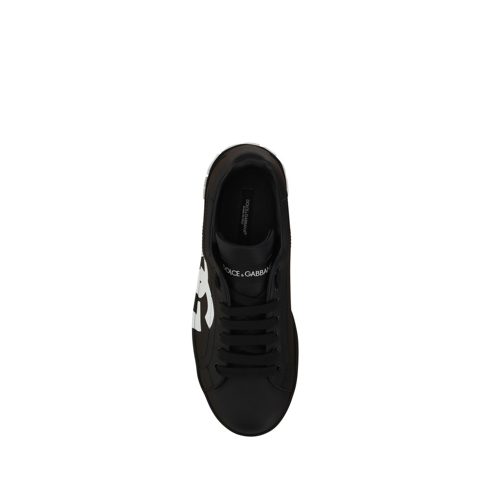 Dolce &amp; Gabbana Black Calf Leather Bos Taurus Sneakers