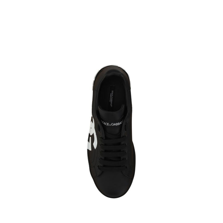 Dolce &amp; Gabbana Black Calf Leather Bos Taurus Sneakers
