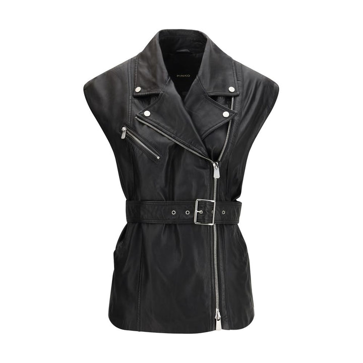 PINKO Black Goatskin Sleeveless Jacket