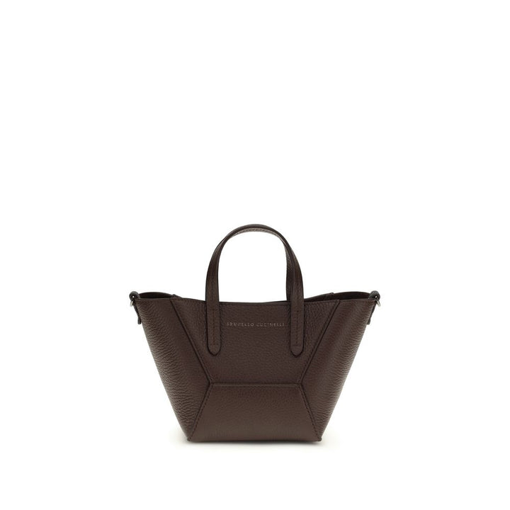 Brunello Cucinelli Bordeaux Calf Leather Bos Taurus Shoulder Bag