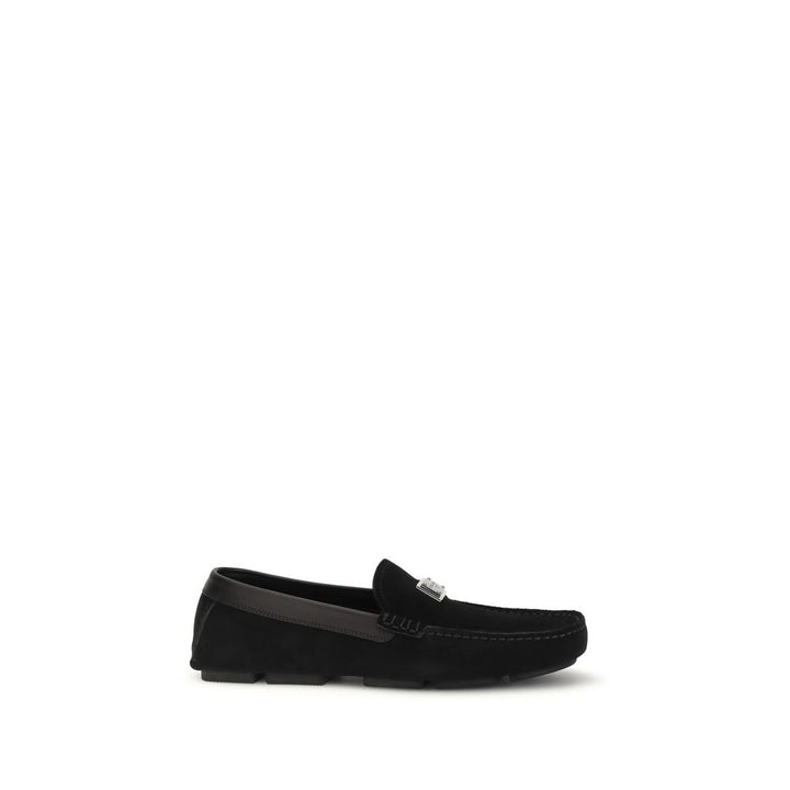 Dolce &amp; Gabbana Black Calf Leather Bos Taurus Slip-On Loafers