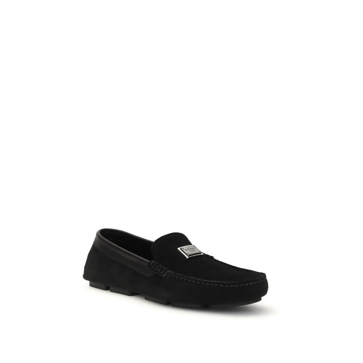 Dolce &amp; Gabbana Black Calf Leather Bos Taurus Slip-On Loafers