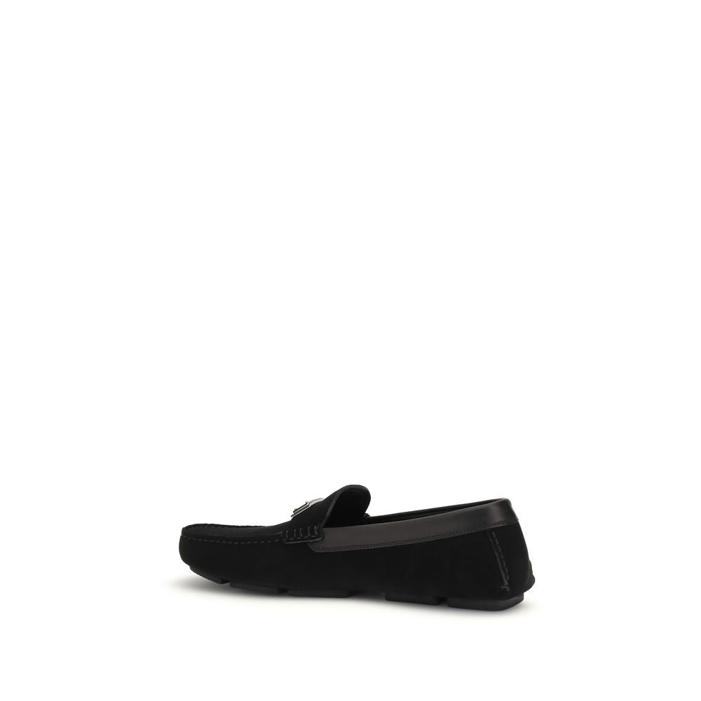 Dolce &amp; Gabbana Black Calf Leather Bos Taurus Slip-On Loafers