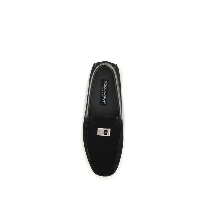 Dolce &amp; Gabbana Black Calf Leather Bos Taurus Slip-On Loafers