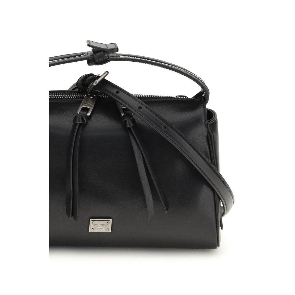 Dolce &amp; Gabbana Black Calf Leather Bos Taurus Handbag