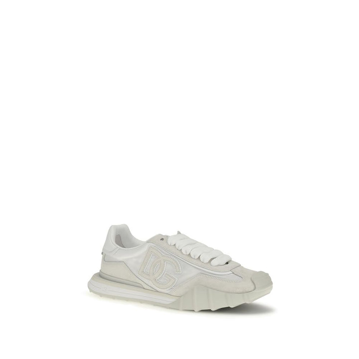 Dolce &amp; Gabbana White Calf Leather Bos Taurus Athletic Sneakers