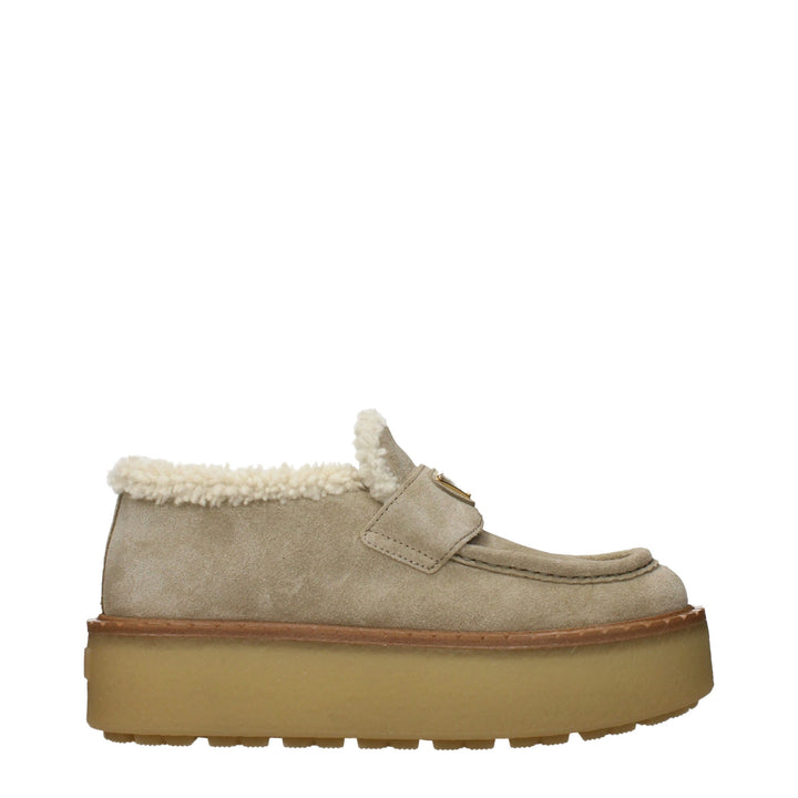 Prada Beige Leather Platform Loafers