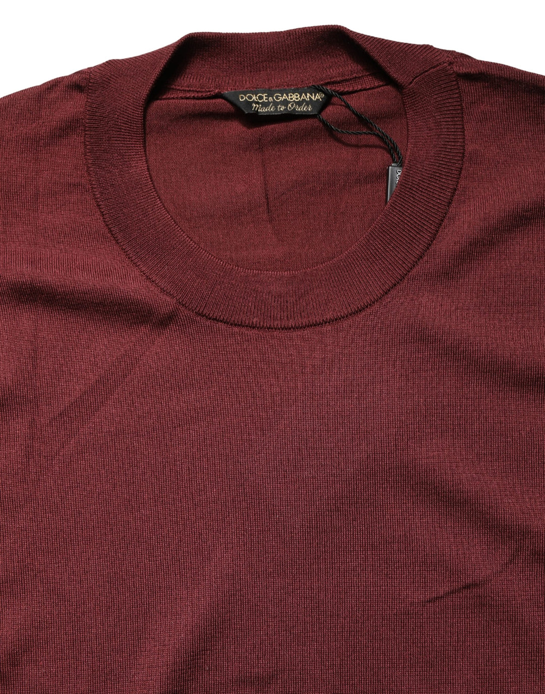 Dolce &amp; Gabbana Maroon Silk Men Crew Neck Pullover Sweater