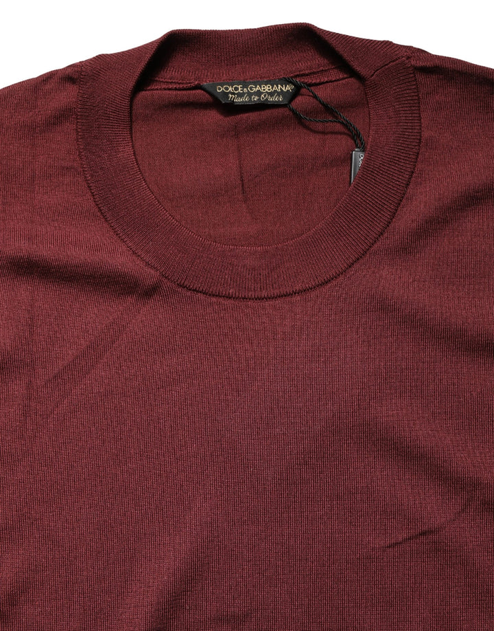 Dolce &amp; Gabbana Maroon Silk Men Crew Neck Pullover Sweater