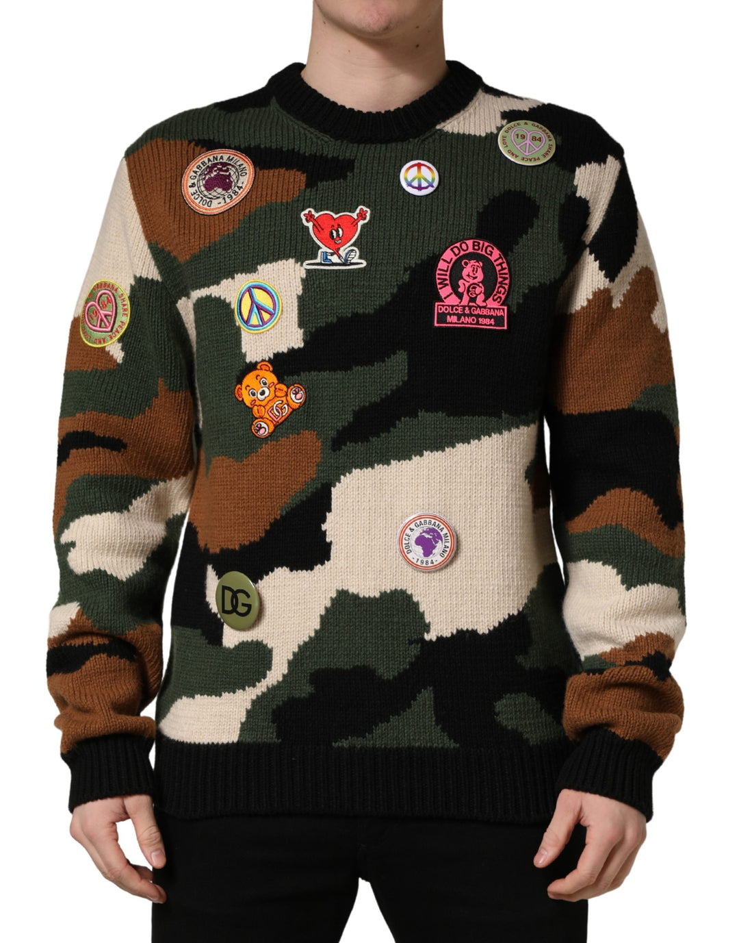 Dolce &amp; Gabbana Multicolor Intarsia-Knit Camouflage Pullover Sweater