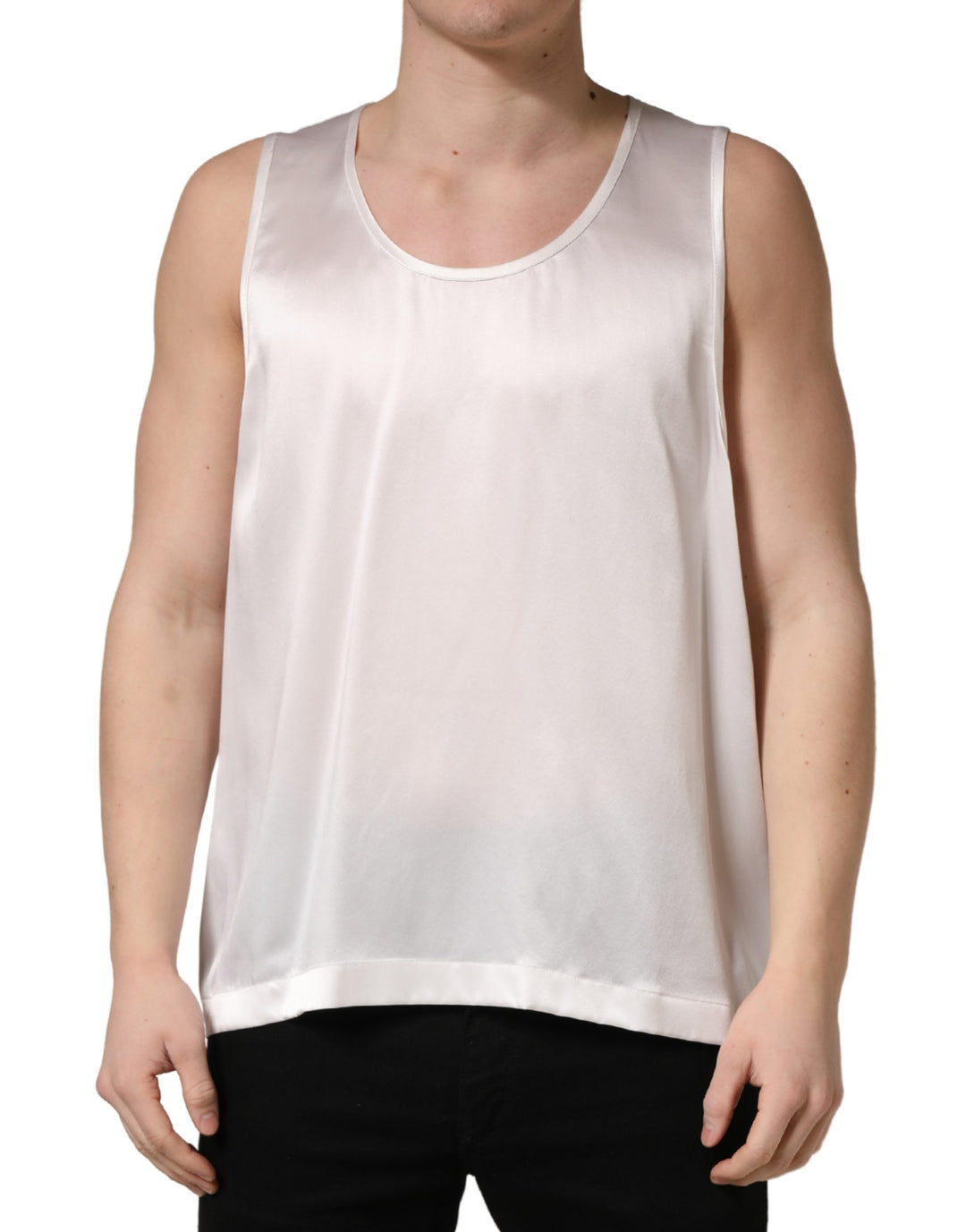 Dolce &amp; Gabbana White Satin Polyester SleevelessTank T-shirt