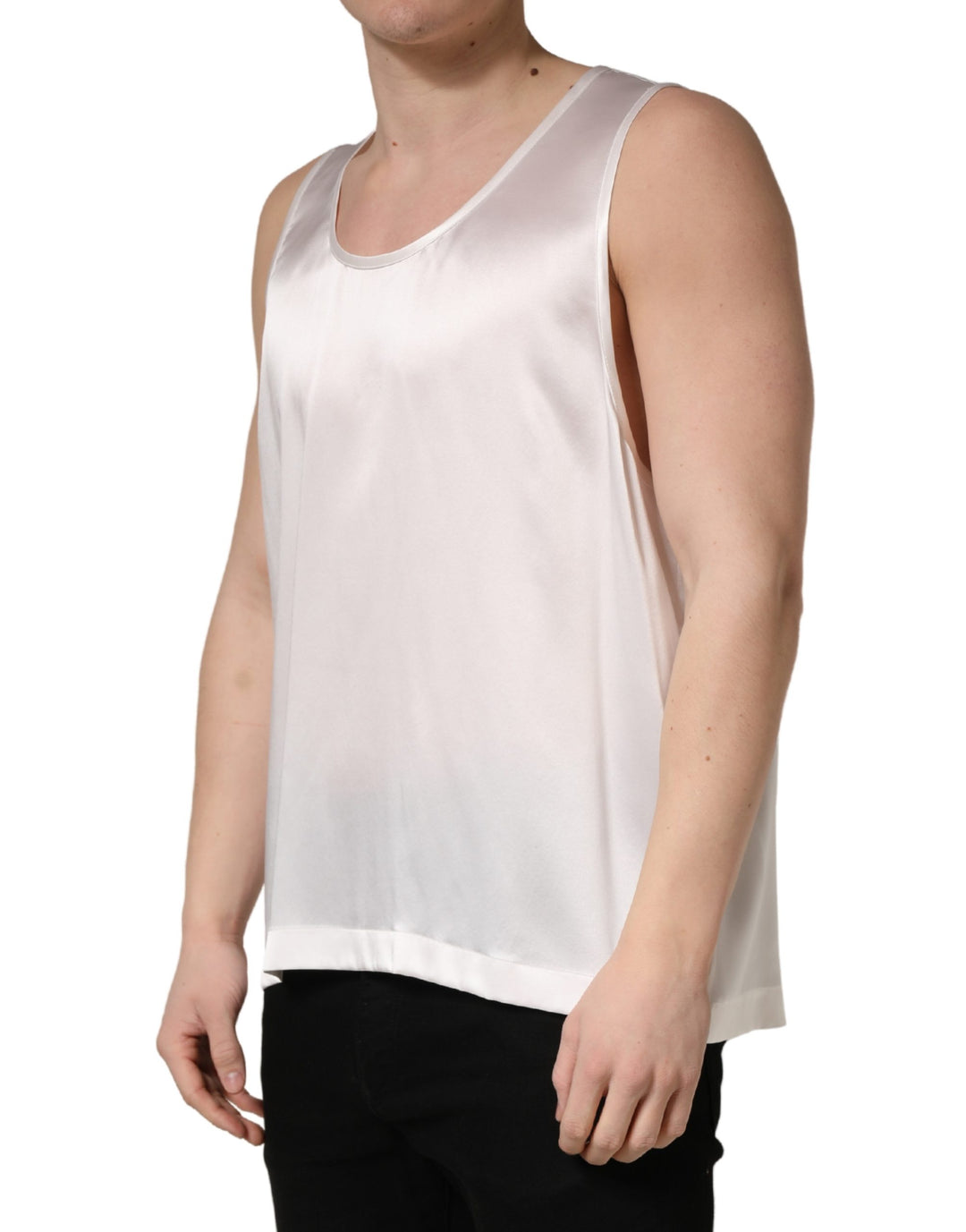 Dolce &amp; Gabbana White Satin Polyester SleevelessTank T-shirt