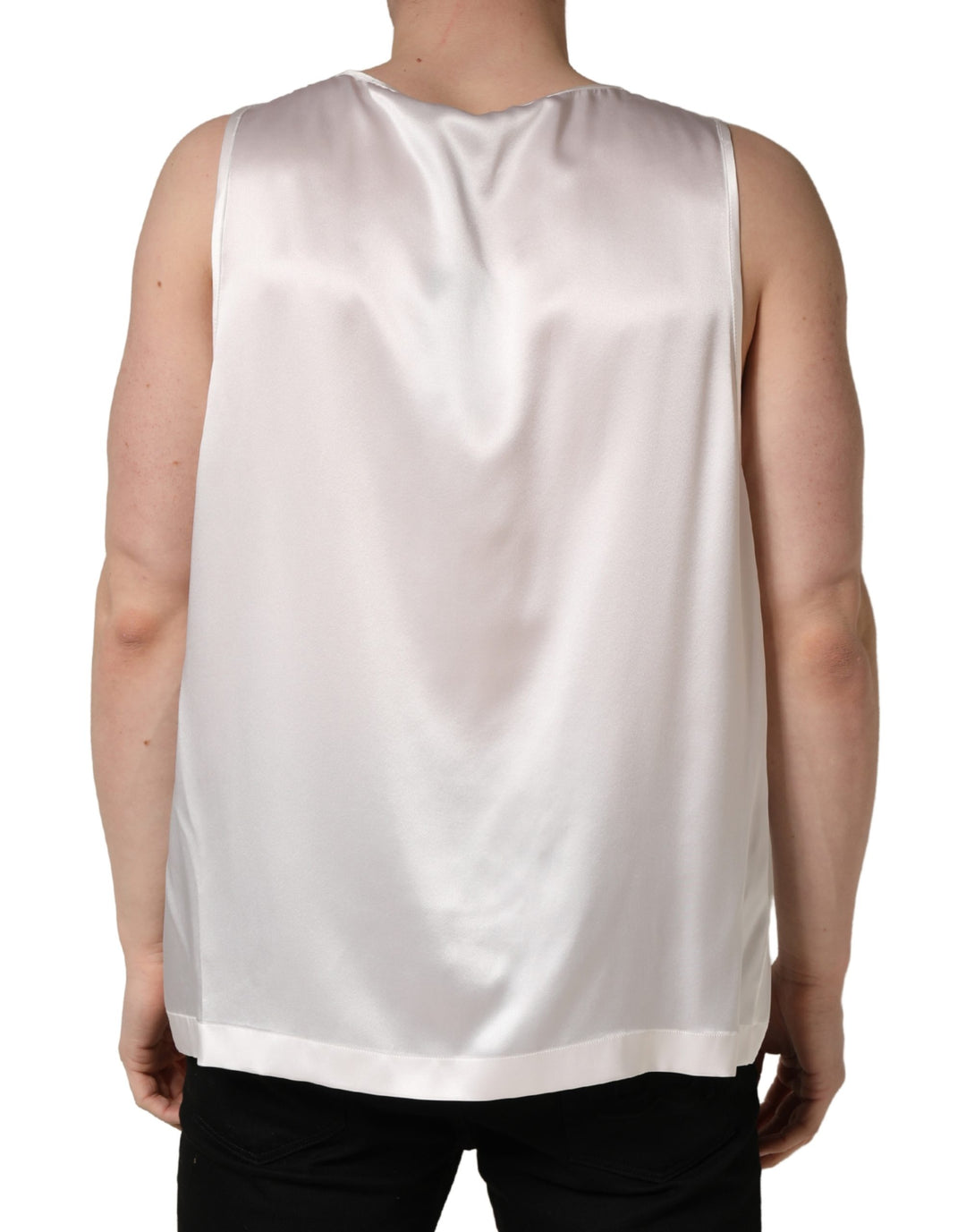 Dolce &amp; Gabbana White Satin Polyester SleevelessTank T-shirt