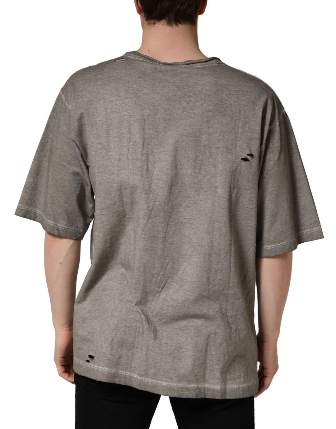 Dolce &amp; Gabbana Gray DG Logo Print Cotton Round Neck T-shirt