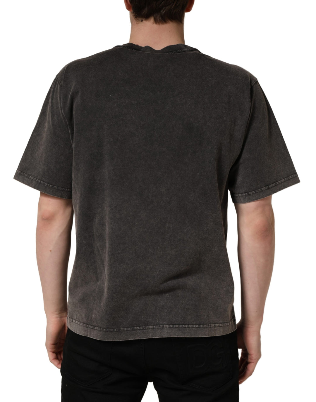 Dolce &amp; Gabbana Gray Logo Embellished Men Crew Neck T-shirt