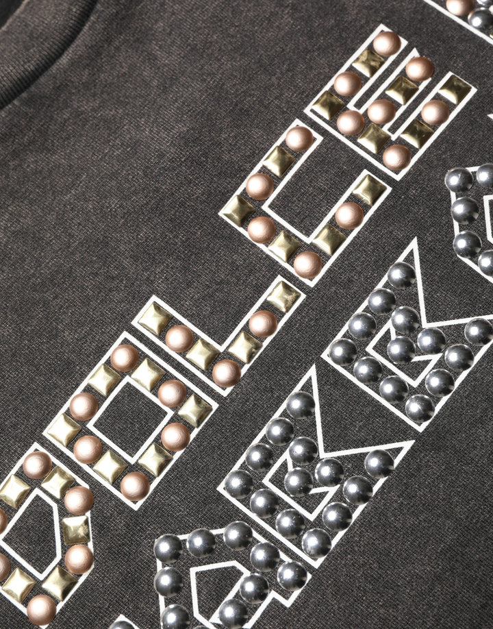 Dolce &amp; Gabbana Gray Logo Embellished Men Crew Neck T-shirt
