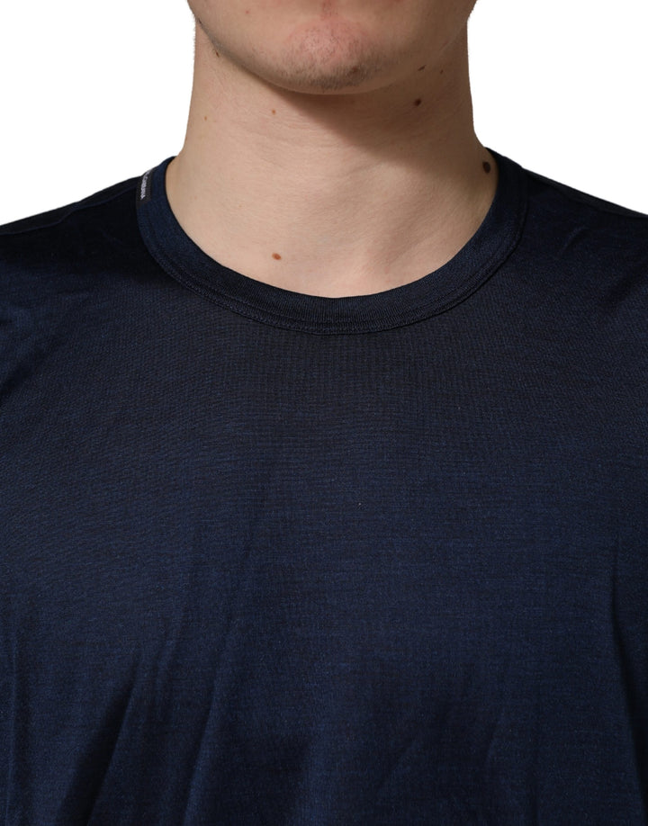 Dolce &amp; Gabbana Dark Blue Silk Short Sleeve CrewNeck T-shirt
