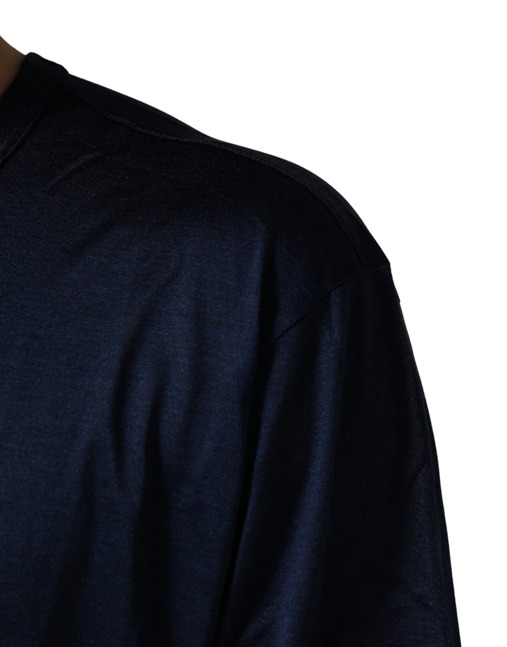 Dolce &amp; Gabbana Dark Blue Silk Short Sleeve CrewNeck T-shirt