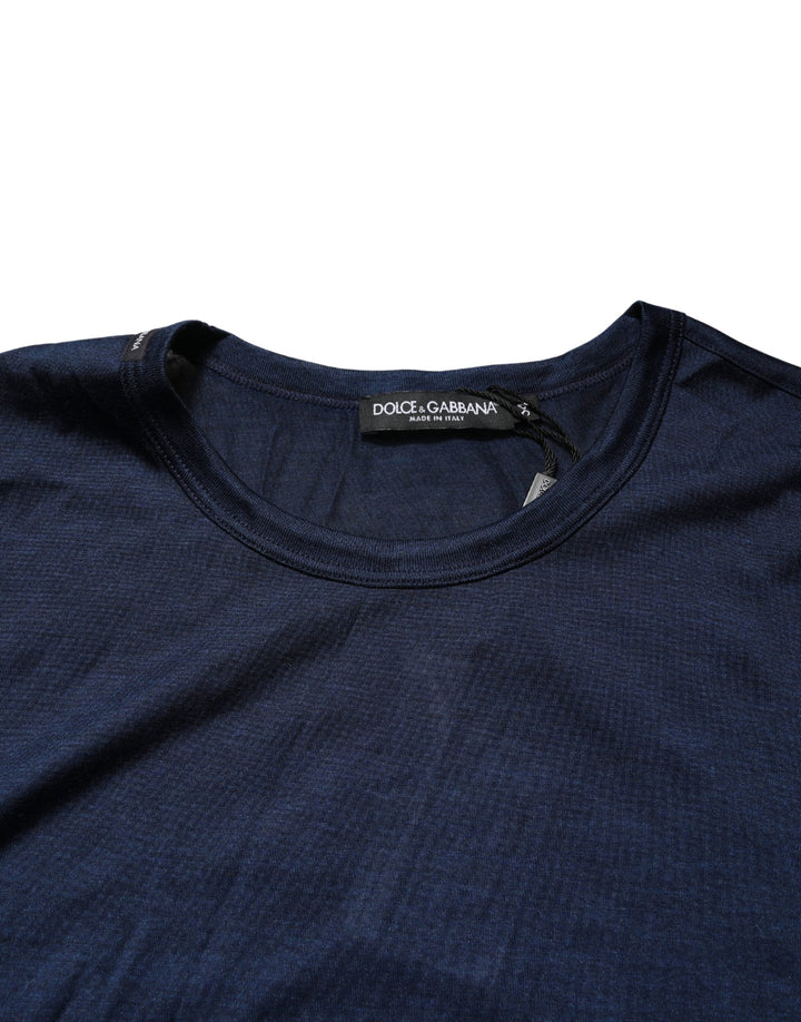 Dolce &amp; Gabbana Dark Blue Silk Short Sleeve CrewNeck T-shirt