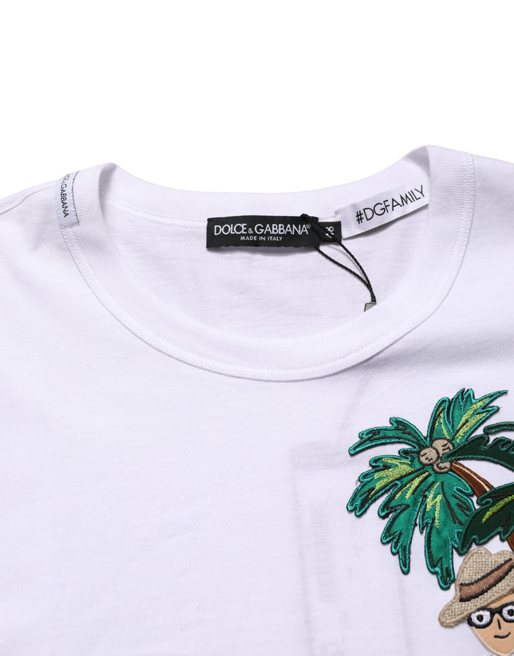 Dolce &amp; Gabbana White Palm Embroidered Men Crew Neck T-shirt