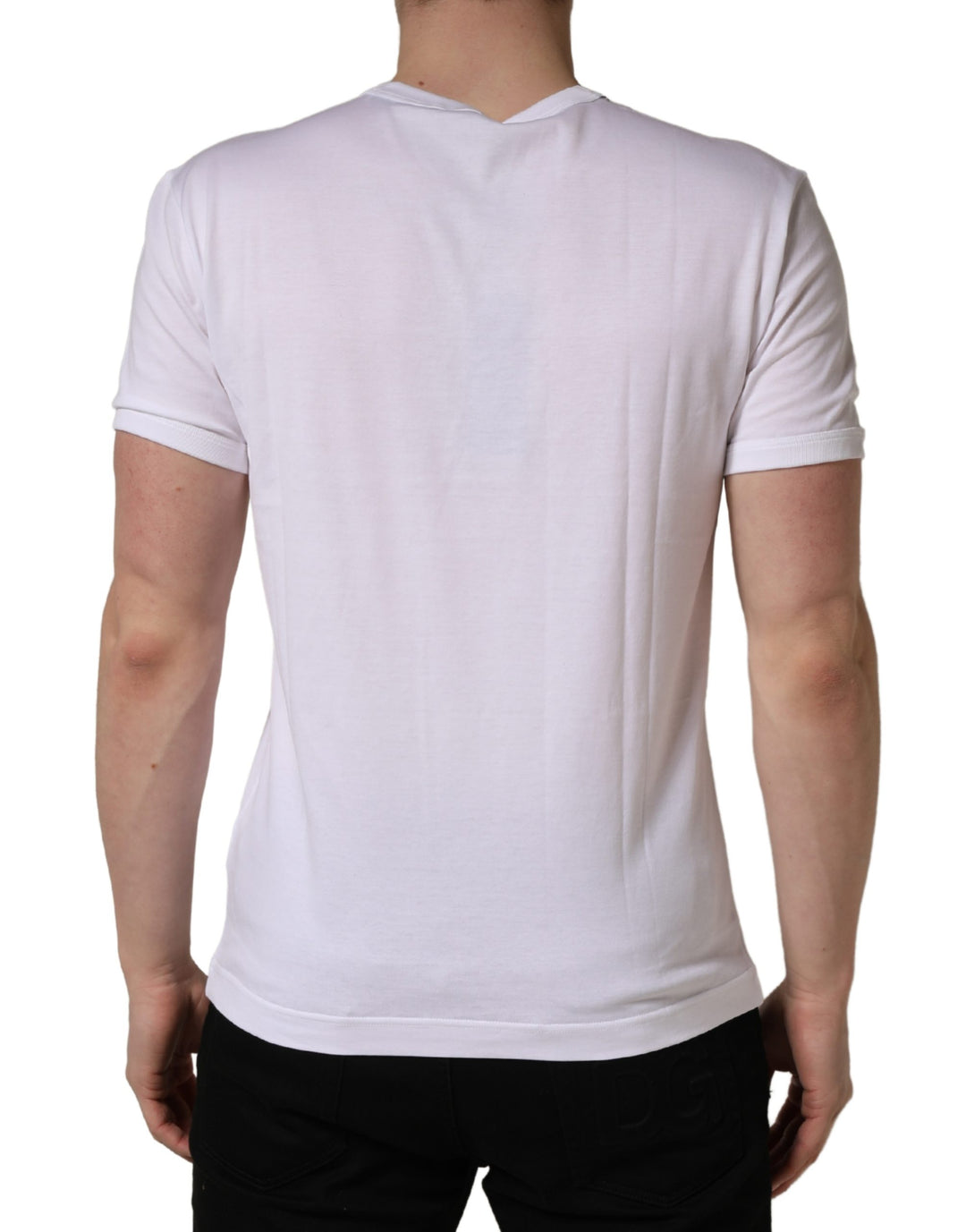 Dolce &amp; Gabbana White Palm Embroidered Men Crew Neck T-shirt