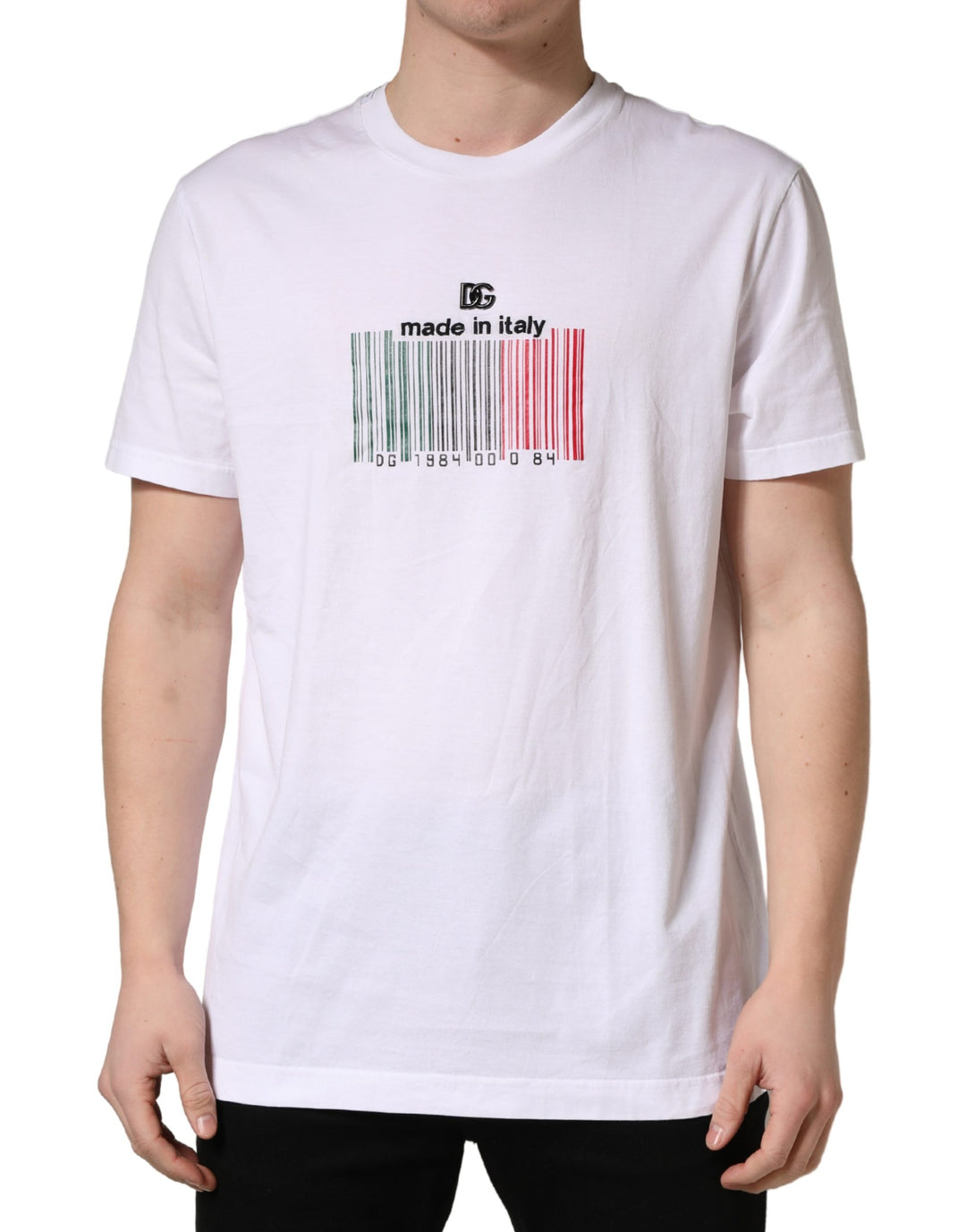 Dolce &amp; Gabbana White Barcode Cotton Crew Neck Men T-shirt