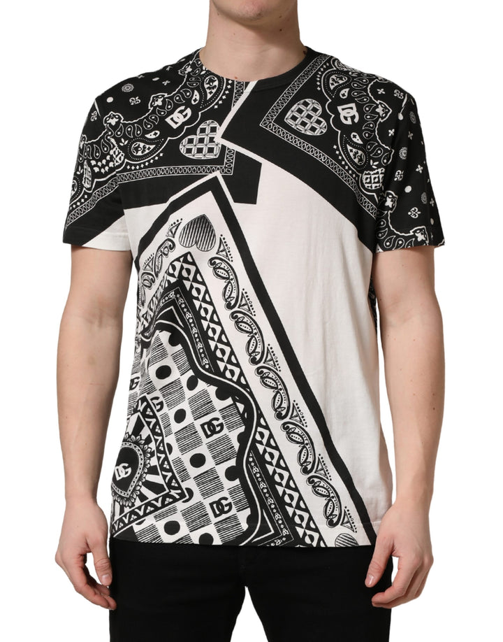 Dolce &amp; Gabbana Black White Bandana Cotton Crew Neck  T-shirt